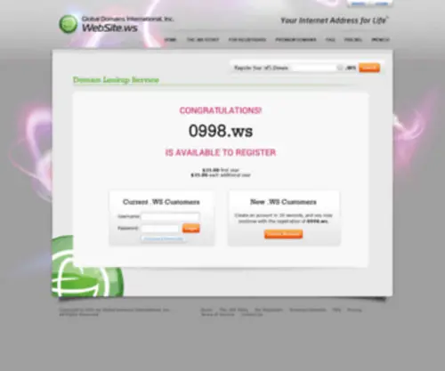 0998.ws(Your Internet Address For Life) Screenshot