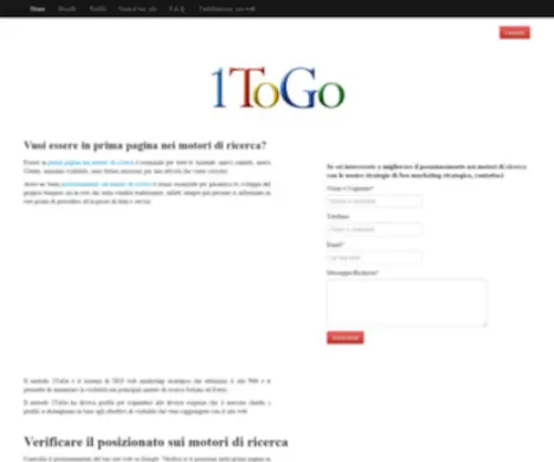 1Togo.it(1ToGo Prima pagina motori di ricerca SEO Marketing Sito web) Screenshot