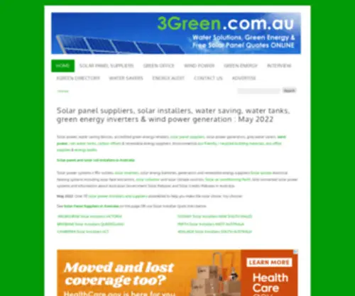 3Green.com.au(Solar panel suppliers Melbourne Sydney Brisbane ACT Installer Water Save) Screenshot