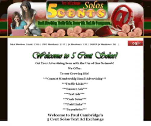 5Centsolos.com(5 Cent Solos Free Text Ad Exchange) Screenshot