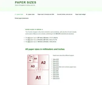 A-Size.com(Papersizes in pixels) Screenshot