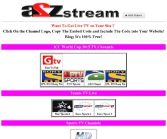 A2ZStream.com(A2zsteram Sports TV Embed is a place to get the best free Iframes and tv embed codes for popular sports tv channels around the world) Screenshot