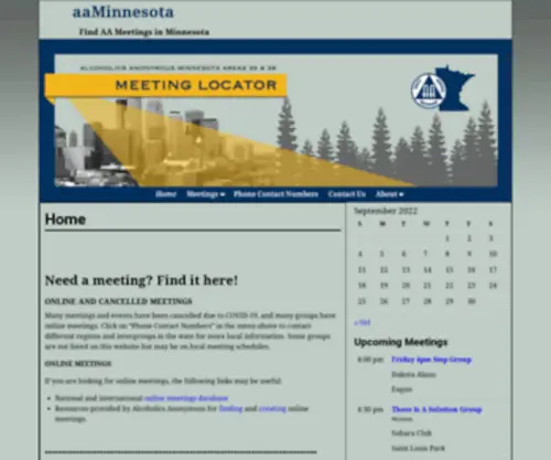 AAminnesota.org(Find AA Meetings in Minnesota) Screenshot
