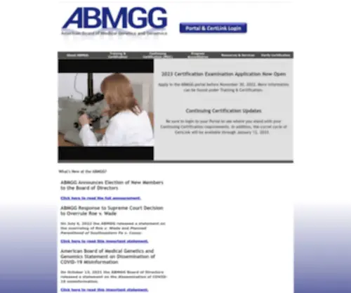 ABMGG.org(American Board of Medical Genetics and Genomics) Screenshot