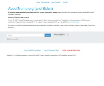 Abouttrump.org(Searchable Database of Donald Trump and Joe Biden Quotes) Screenshot