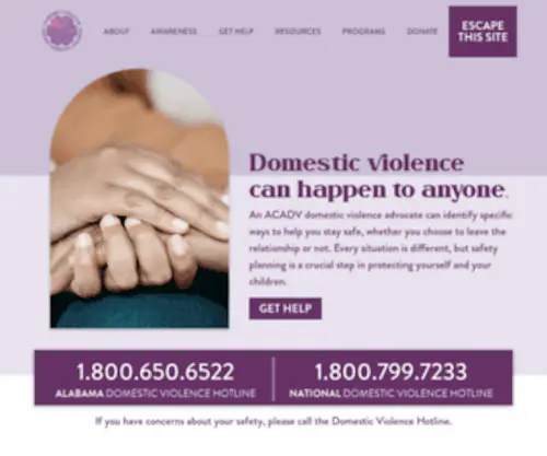 Acadv.org(Alabama Coalition Against Domestic Violence) Screenshot