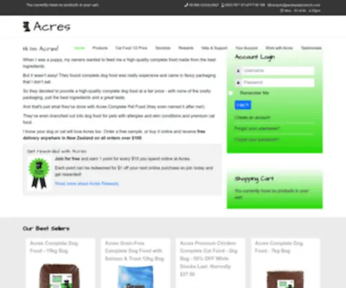 Acrespetproducts.com(Acres Complete Pet Food for dogs and cats) Screenshot
