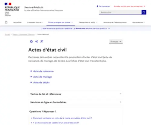 Acte-Etat-Civil.fr(Acte Etat Civil) Screenshot