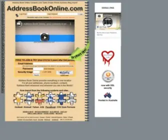 Addressbookonline.com(Address Book Online phone book contacts email task list birthday reminders diary blog maps importer csv) Screenshot