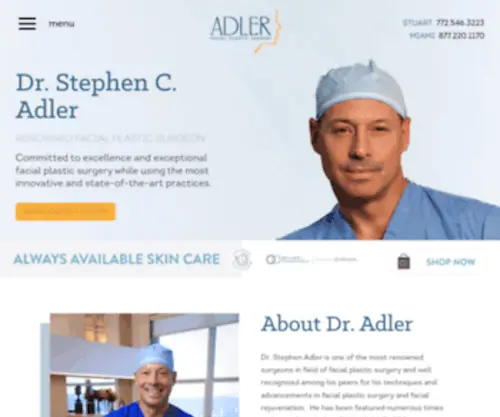 Adlerplasticsurgery.com(Dr. Adler with offices in Miami and Stuart and specializes in Facial Plastic Surgery. Dr. Adler) Screenshot
