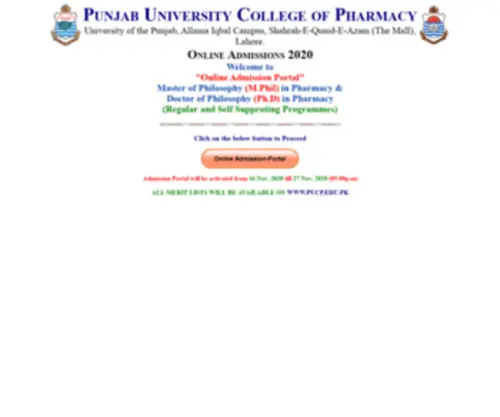 Admissionpucp.edu.pk(Pucp online admission portal) Screenshot