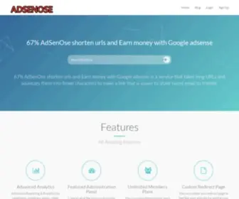 Adsenose.com(67% AdSenOse shorten urls and Earn money with Google adsense) Screenshot