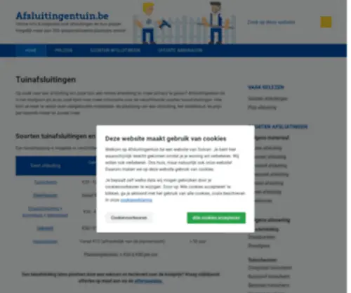 Afsluitingentuin.be(Info, soorten, prijzen) Screenshot