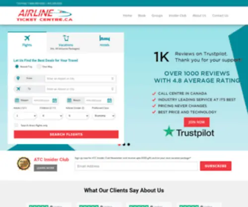 Airlineticketcentre.ca(Cheap Flights & Vacation Packs) Screenshot
