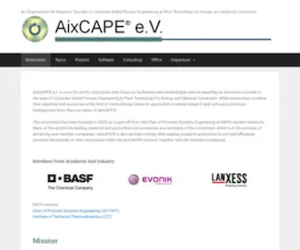 Aixcape.org(An Organization for Research Transfer in Computer Aided Process Engineering & Plant Technology for Energy and Material Conversion) Screenshot