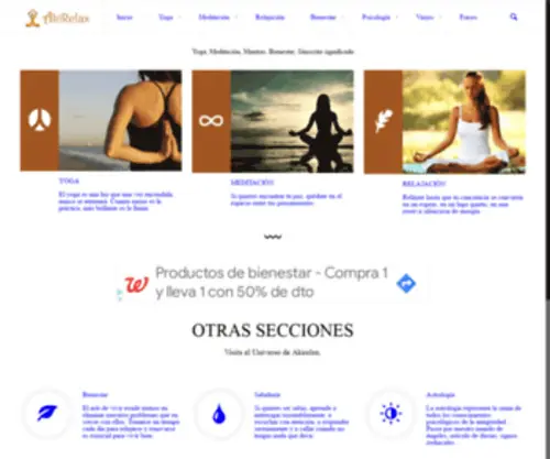 Akirelax.es(Mantras en Castellano Yoga Meditacion Relajación Bienestar Terapias Sabiduría) Screenshot