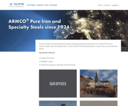 Aksteel.nl(ARMCO® Pure Iron and Specialty Steels since 1924) Screenshot