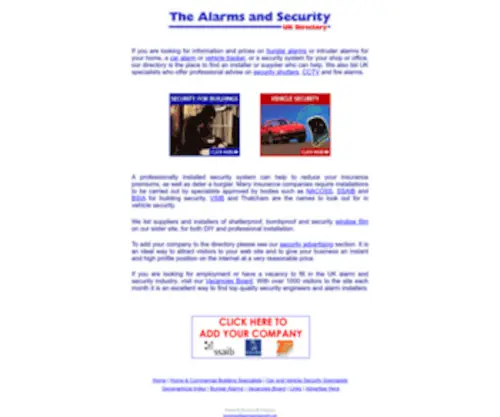 Alarmsandsecurity.net(Burglar Alarms and Home Security UK Directory) Screenshot