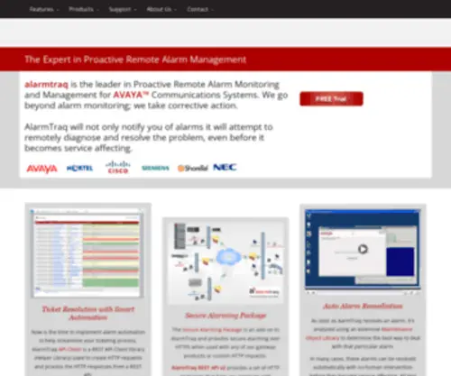 Alarmtraq.com(AlarmTraq Remote Alarm Monitoring for Avaya products) Screenshot