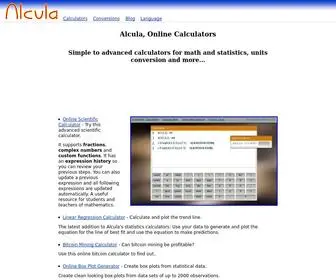 Alcula.com(Online advanced virtual calculators for math and statistics. Also features two Abacuses) Screenshot