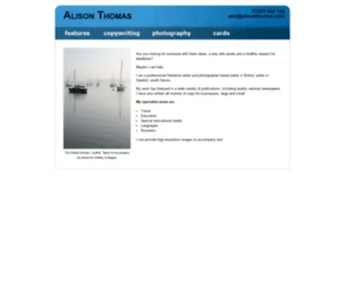 Alisonthomas.com(Copywriter, Photographer and Feature Writer) Screenshot