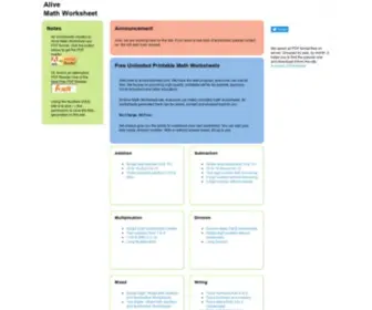 Aliveworksheet.com(Alive Free Math Worksheet) Screenshot