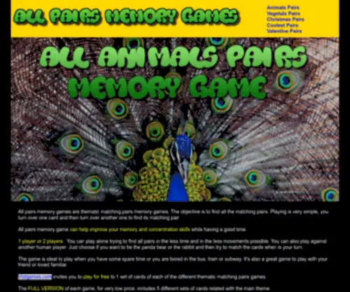 Allpairsmemorygames.com(All pairs memory games) Screenshot