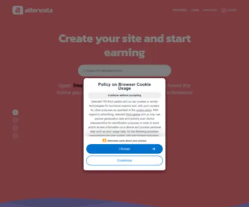 Altervista.org(Create a blog or website for free and make money online) Screenshot
