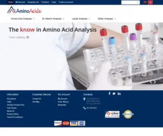 Aminoacids.com(Free,amino,acids,analysis,testing,amino acids,analysis,hydrolyzed,hydrolysis,protein,profile,cell,culture,media,fermentation,tissue,urine,spent,food,urinalysis) Screenshot