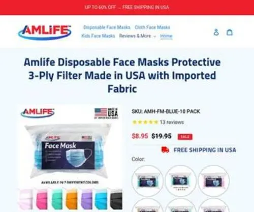 Amlifefacemasks.com(Made in USA Face Masks Disposable 3) Screenshot
