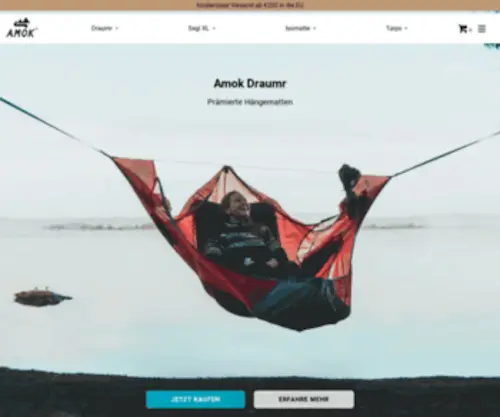 Amokequipment.de(Shop high quality hammock camping gear. Free EU shipping on orders over €200+. Risk) Screenshot