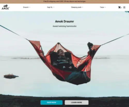 Amokequipment.dk(Shop high quality hammock camping gear. Free EU shipping on orders over €200+. Risk) Screenshot