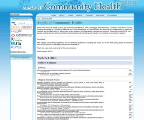 Annalsofcommunityhealth.in(Community Medicine) Screenshot