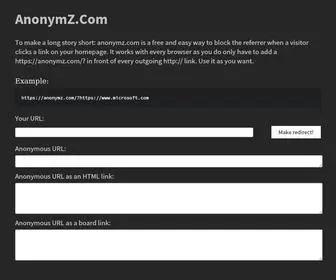 Anonymz.com(Anonymer Referrer / Referer entfernender Weiterleitungs) Screenshot