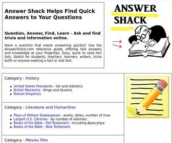 Answershack.com(Reference Fact Guide Helps Find Quick Answers to Your Questions) Screenshot