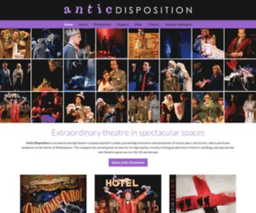 AntiCDisposition.co.uk(Extraordinary theatre in spectacular spaces. Antic Disposition) Screenshot