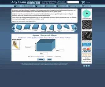 Anyfoam.co.uk(All sorts of foam cut to size and shape including cheap foam sheets and soundproofing) Screenshot