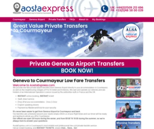 Aostaexpress.com(Geneva Airport to Courmayeur Low Fare Transfers) Screenshot