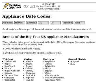 Appliancedates.com(Major Appliance Manufacture's Date Codes) Screenshot