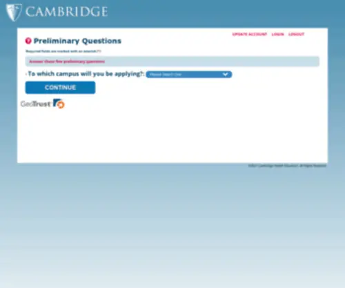 Applycambridge.com(Preliminary Questions) Screenshot