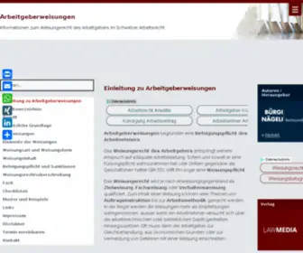 Arbeitgeberweisungen.ch(Informationen zum Weisungsrecht des Arbeitgebers im Schweizer Arbeitsrecht) Screenshot