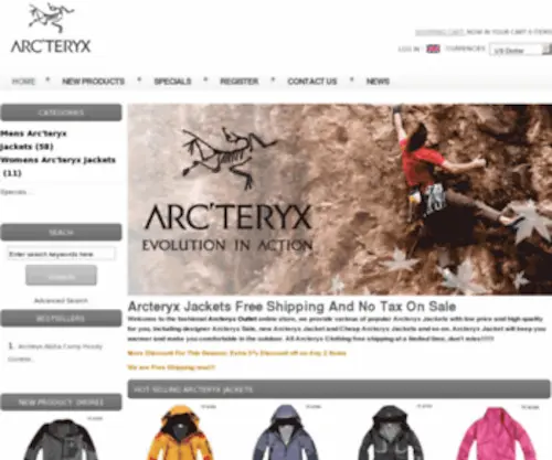 ArcteryxJacketsshop.com(Shop for discount Arcteryx Jackets) Screenshot