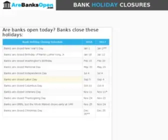 Arebanksopen.com(Banking Holiday Schedule forBank Hours & Closures) Screenshot