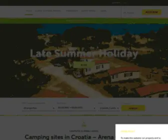 Arenacamps.com(Arena Campsites offers camping in our 8 beachfront camps & mobile homes in Pula & Medulin (Istria)) Screenshot