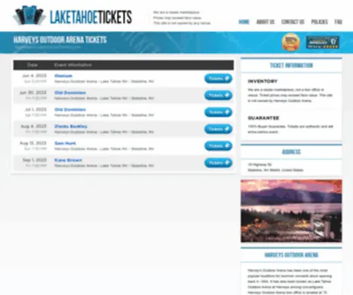Arenalaketahoe.com(Harveys Outdoor Arena Lake Tahoe) Screenshot
