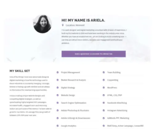 Arielapelaia.com(Vermont Web Designer & Digital Marketing Consultant) Screenshot