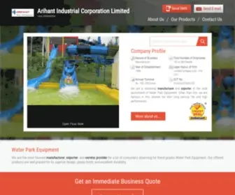 Arihantwaterparkequipment.com(Arihant Industrial Corporation Limited) Screenshot