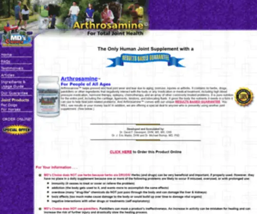 Arthrosamine.com(Pure Nutrition for the Joints) Screenshot