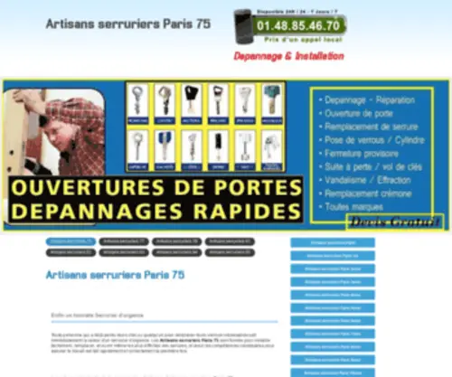 Artisans-Serruriers.fr(Artisans serruriers Paris 75 Tel) Screenshot