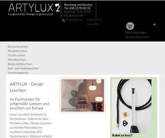 Artylux.de(Unser Leuchten Sortiment ist handverlesen) Screenshot